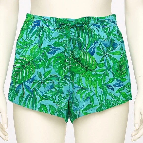 J.Jill Womens Medium Petite MP Tropical Leaf Print Rayon Drawstring‎ Shorts - Picture 12 of 16